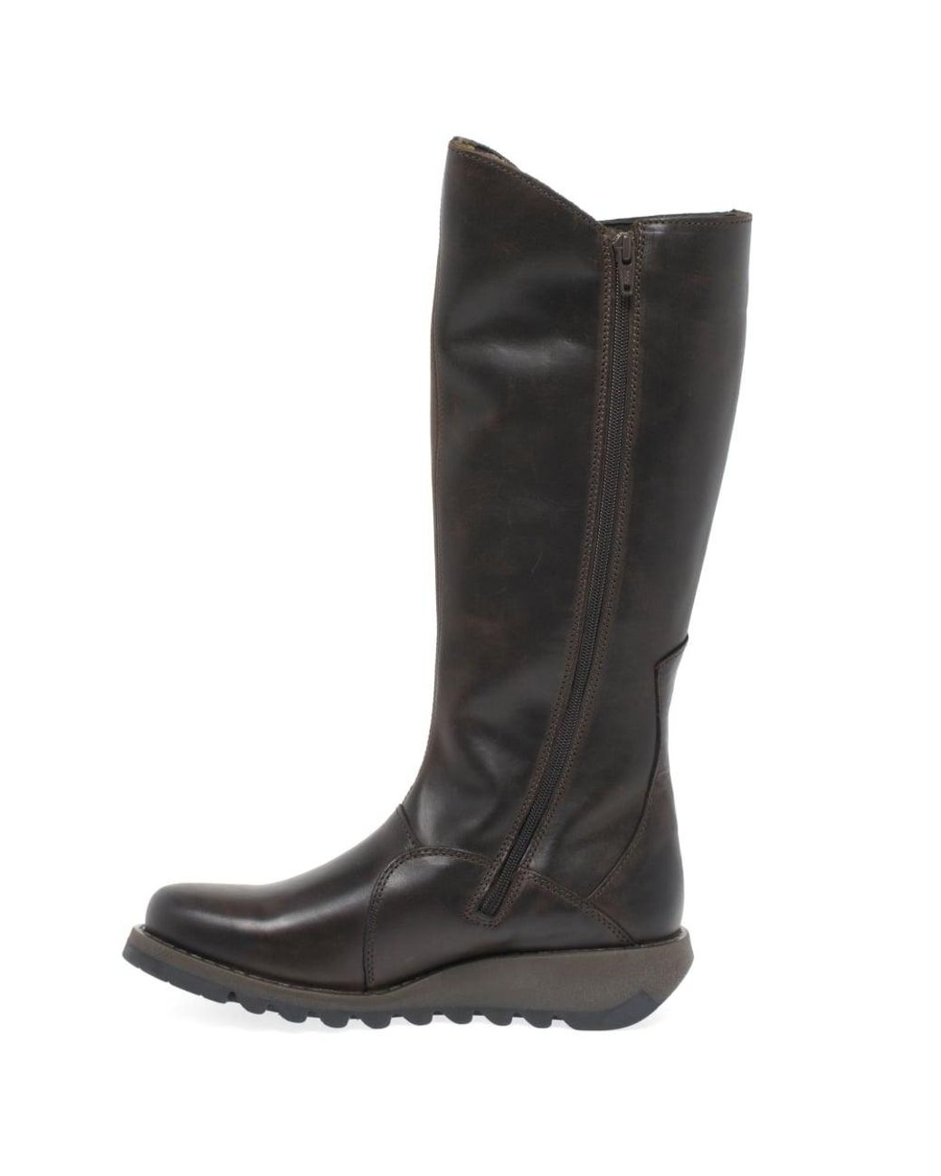 Fly London Brown Mol 2 Low Wedge Buckle Boots