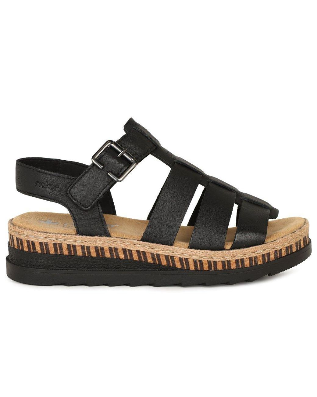 Rieker Black Costa Rica Wedge Heel Sandals