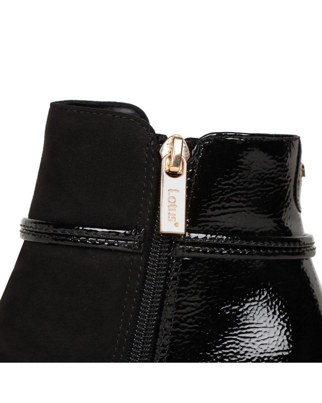 Lotus Black Sleek Leather Ankle Boots