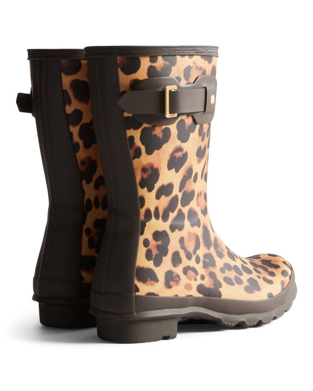 Hunter Brown Original Short Leopard Wellingtons