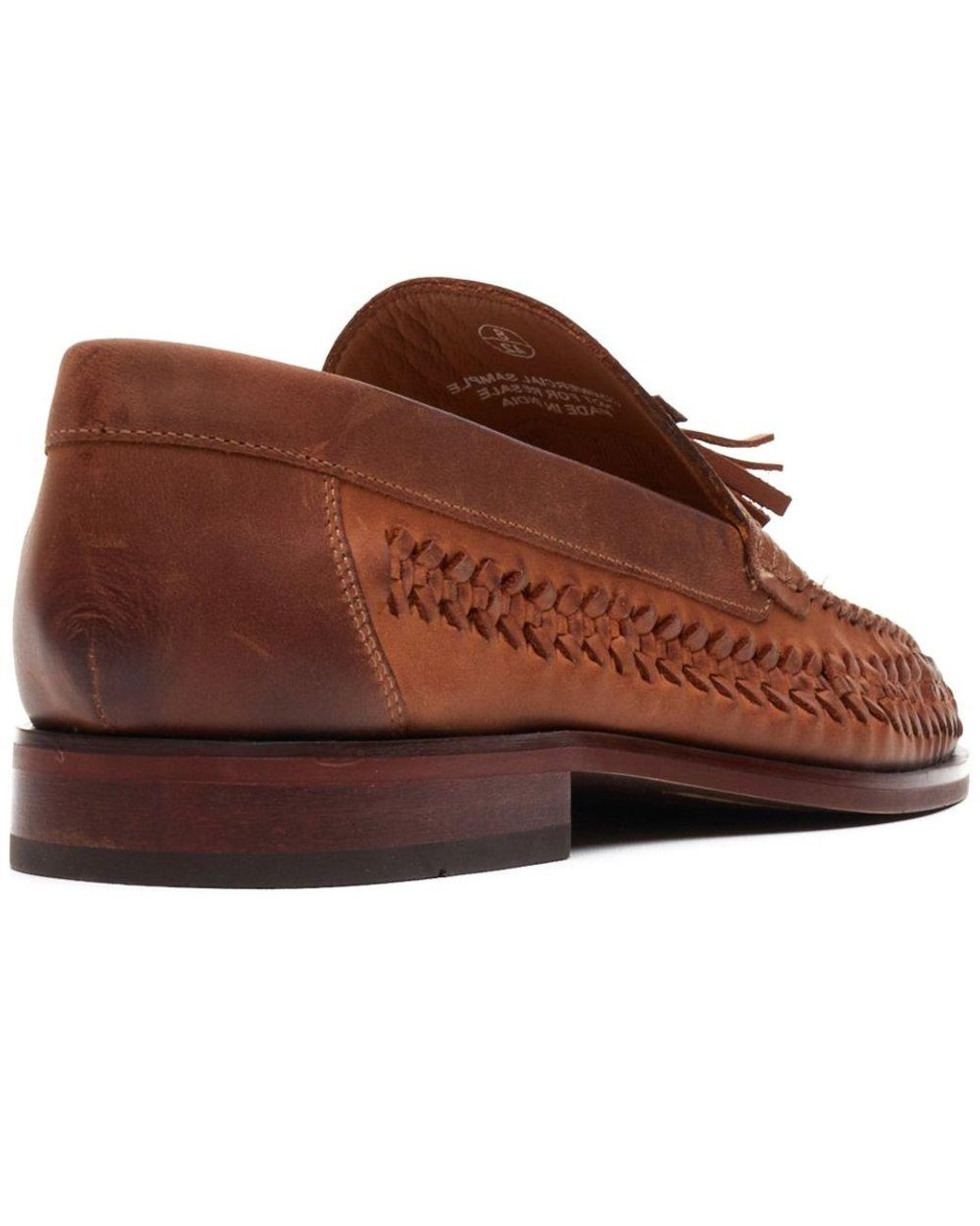 Base London Brown Bracken Leather Weave Loafers for men