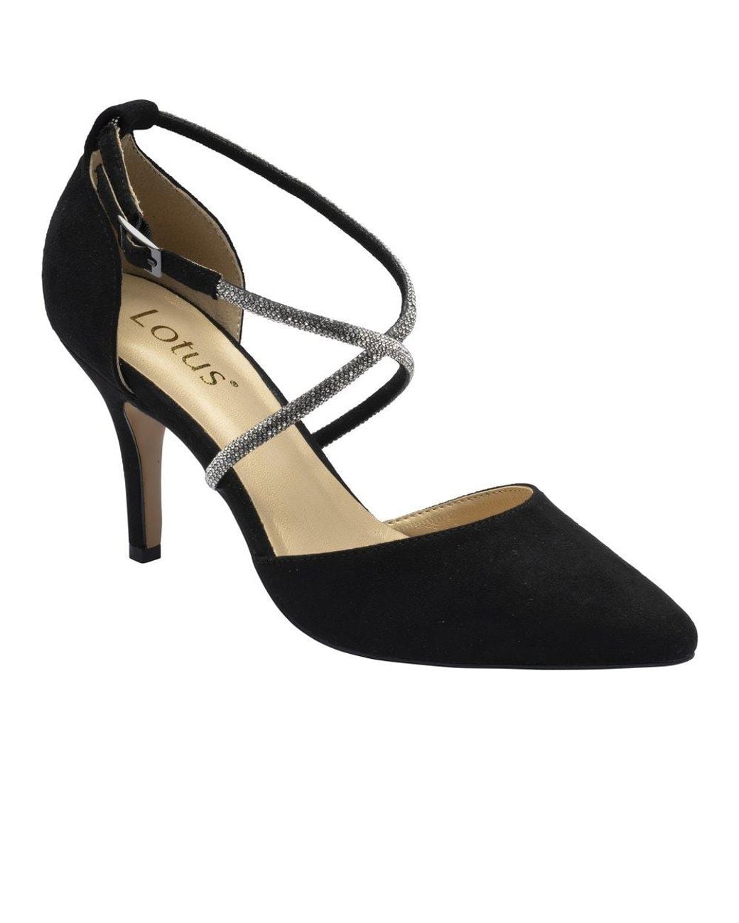 Lotus Black Elissa Strappy Court Shoes