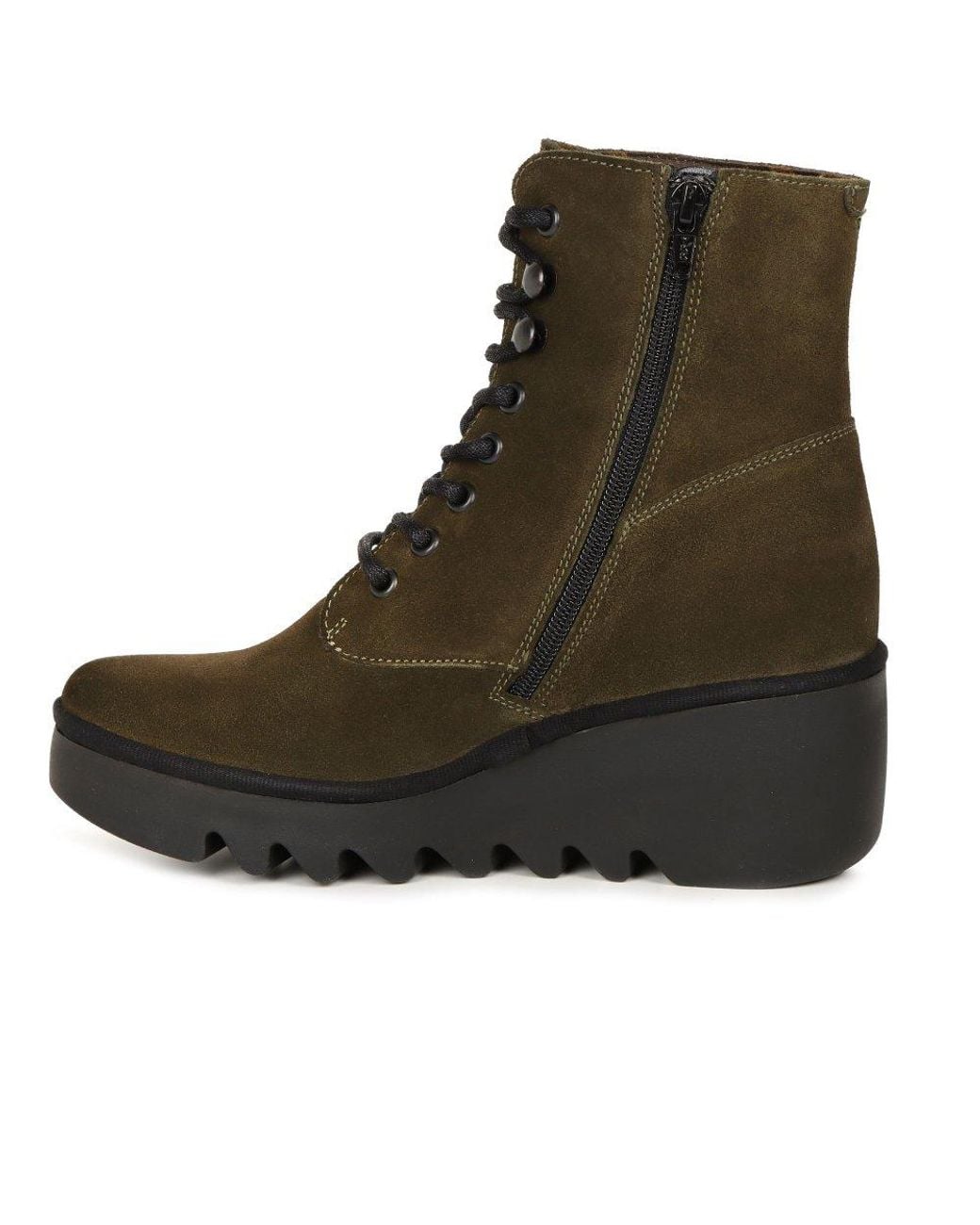 Fly London Green Suede Wedge Heel Boots