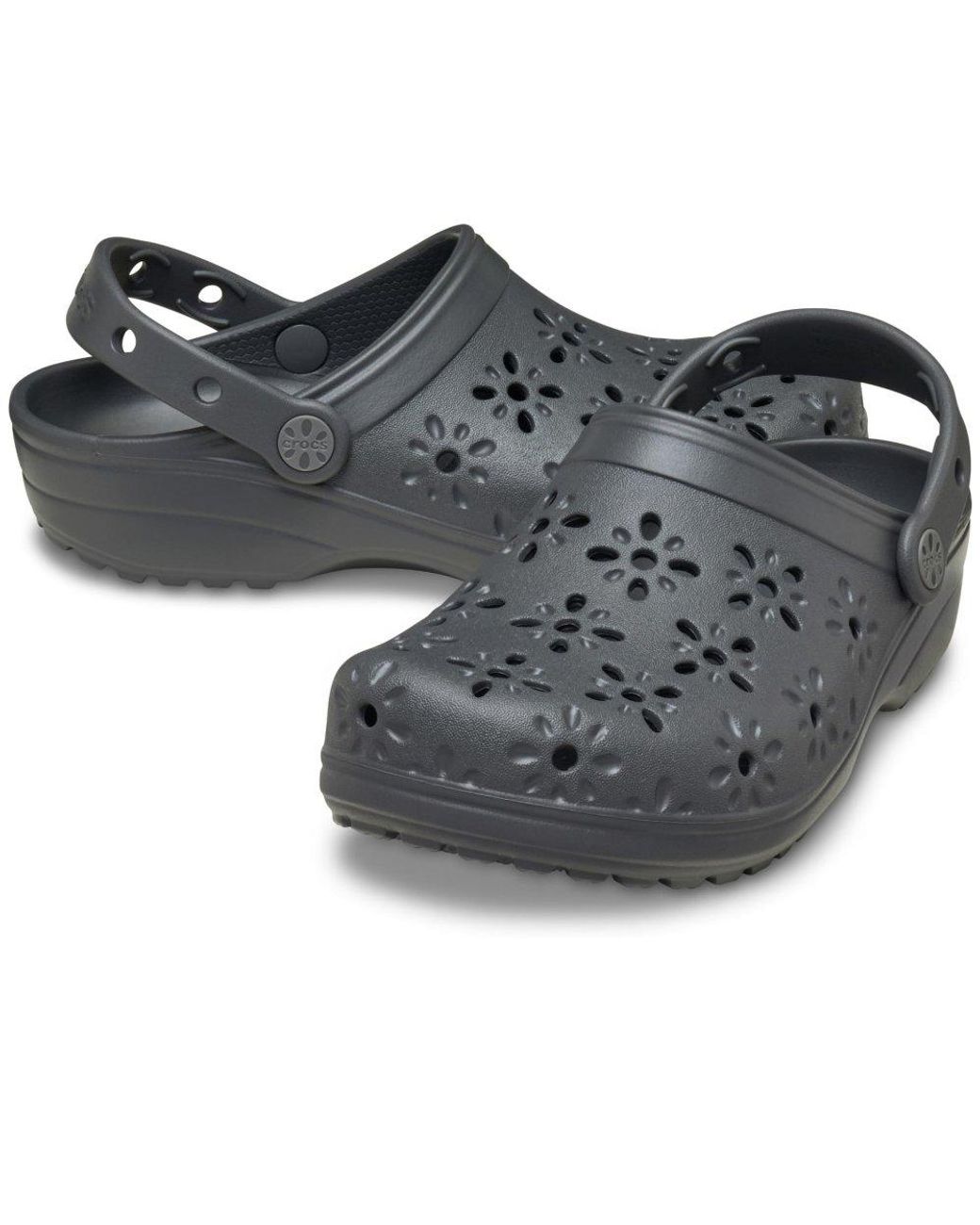 CROCSTM Gray Classic Floral Cut Out Clogs