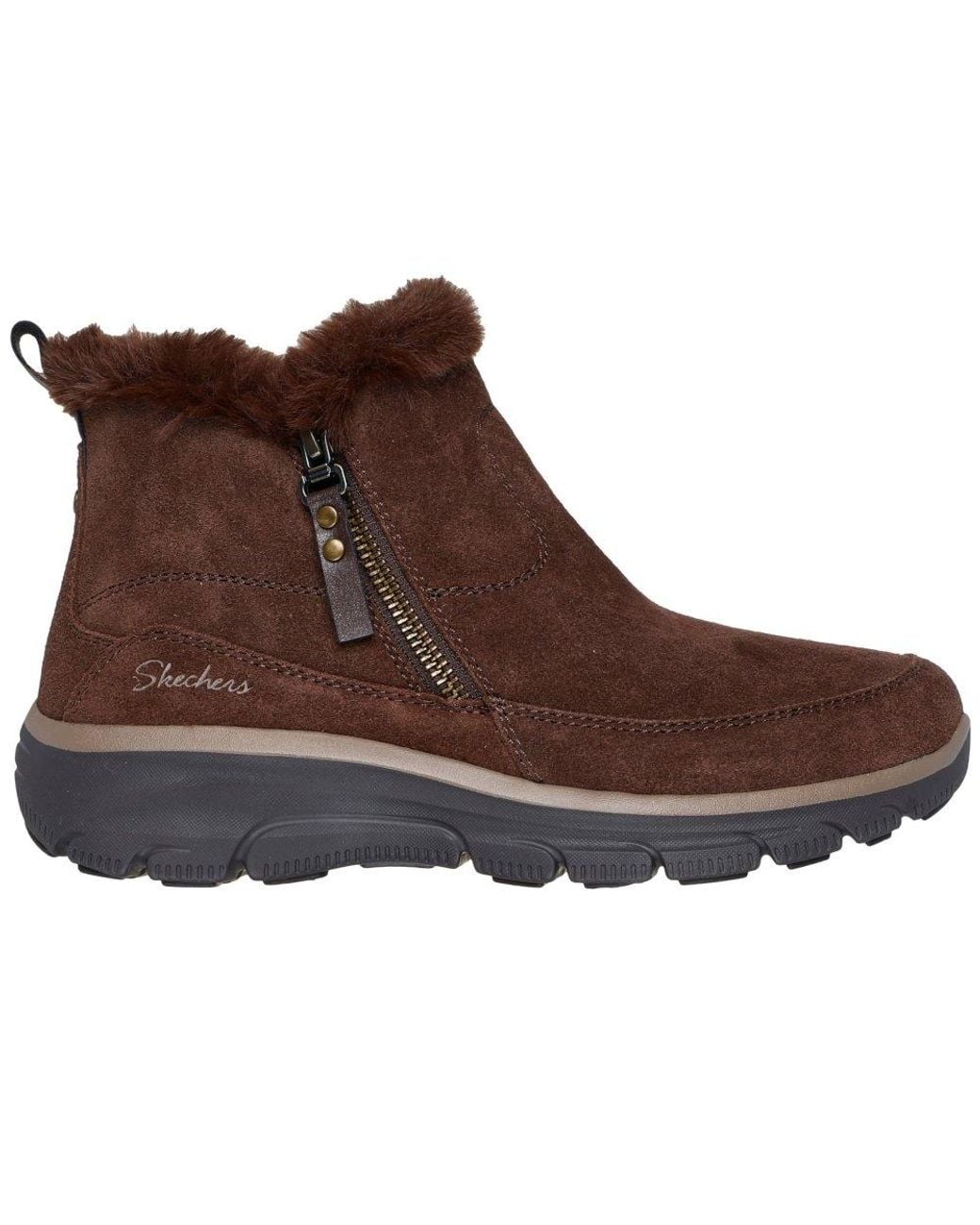 Skechers Brown Easy Going Cool Zip Ankle Boots
