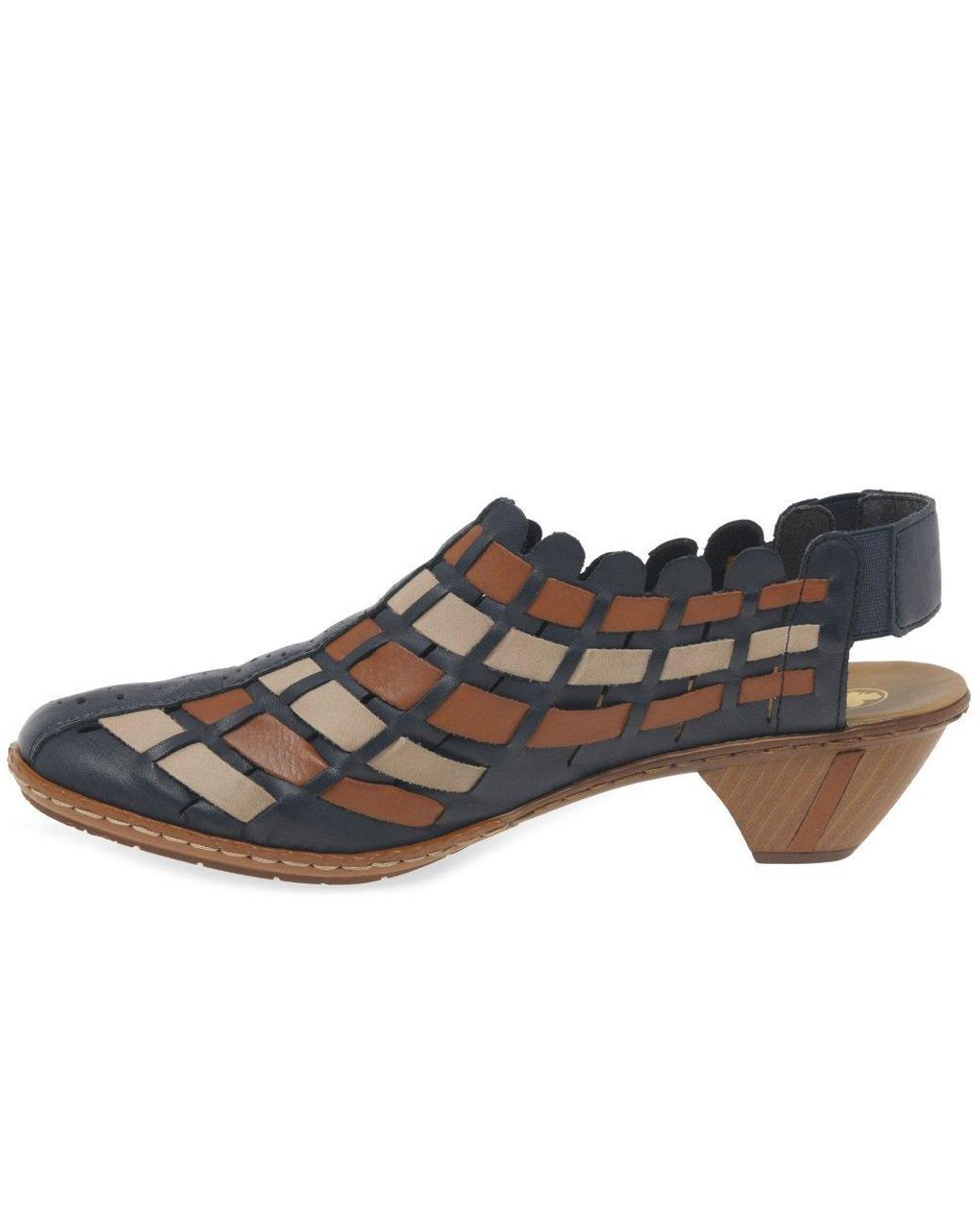 Rieker Blue Sina Leather Woven Heeled Shoes
