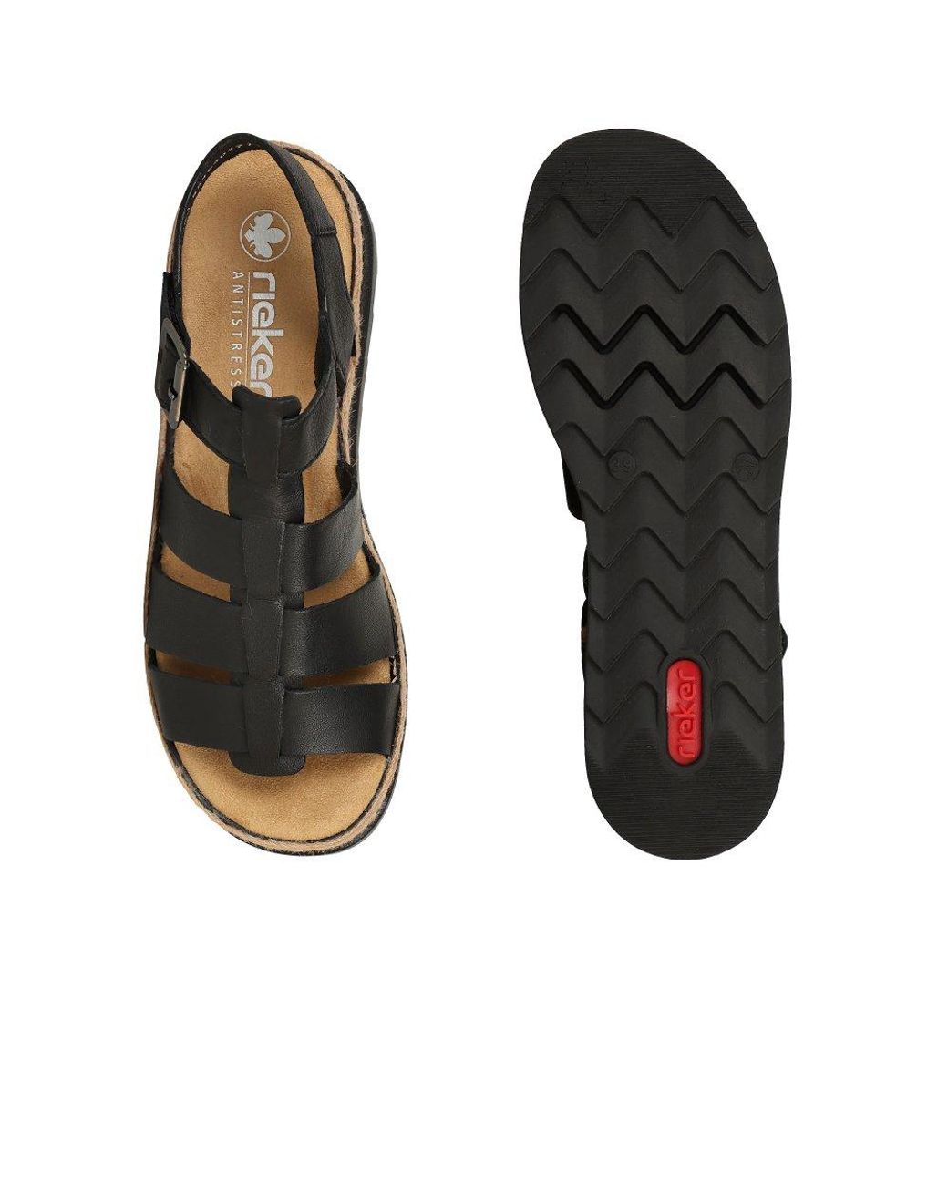 Rieker Black Costa Rica Wedge Heel Sandals