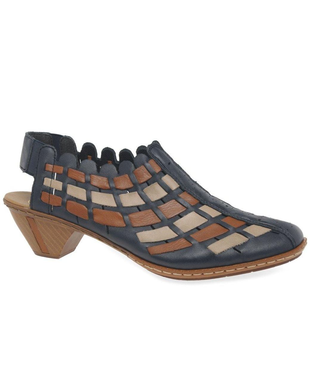 Rieker Blue Sina Leather Woven Heeled Shoes