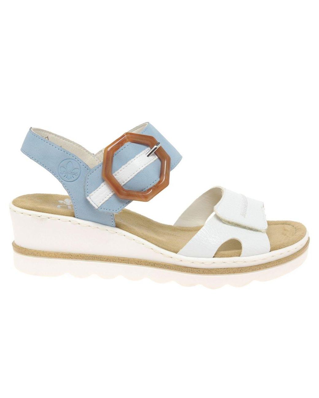 Rieker Jena Wedge Heel Sandals in White/Light Blue (Blue) | Lyst Australia