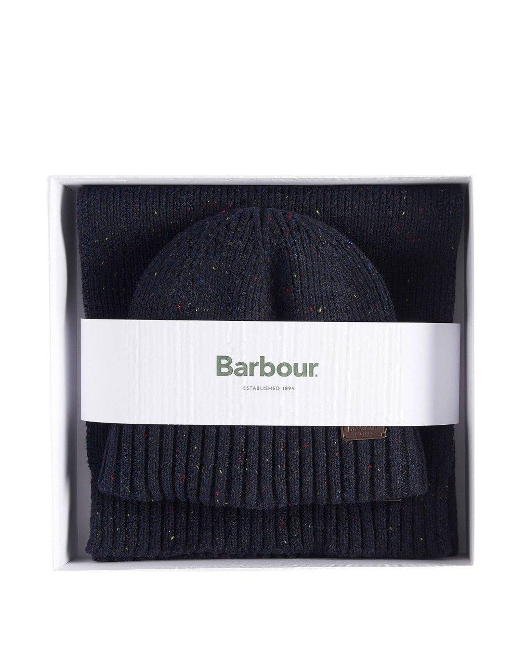 Barbour Blue Carlton Fleck Beanie &Amp; Scarf Set