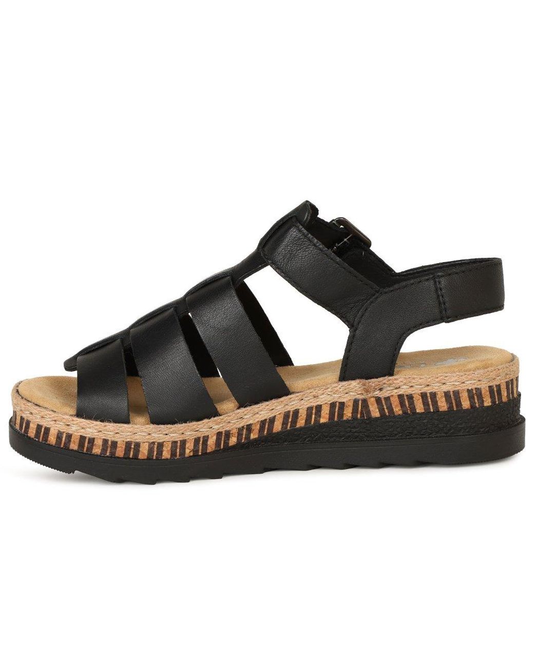 Rieker Black Costa Rica Wedge Heel Sandals