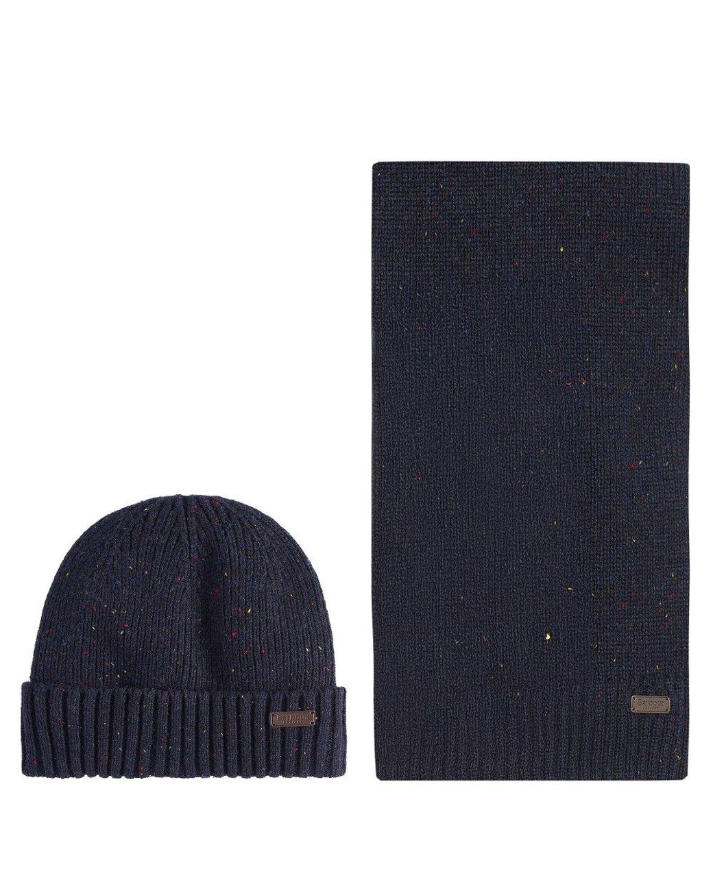 Barbour Blue Carlton Fleck Beanie &Amp; Scarf Set