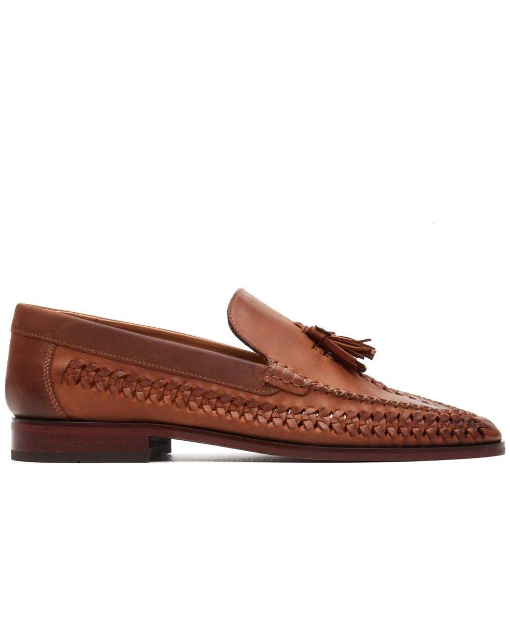 Base London Brown Bracken Leather Weave Loafers for men