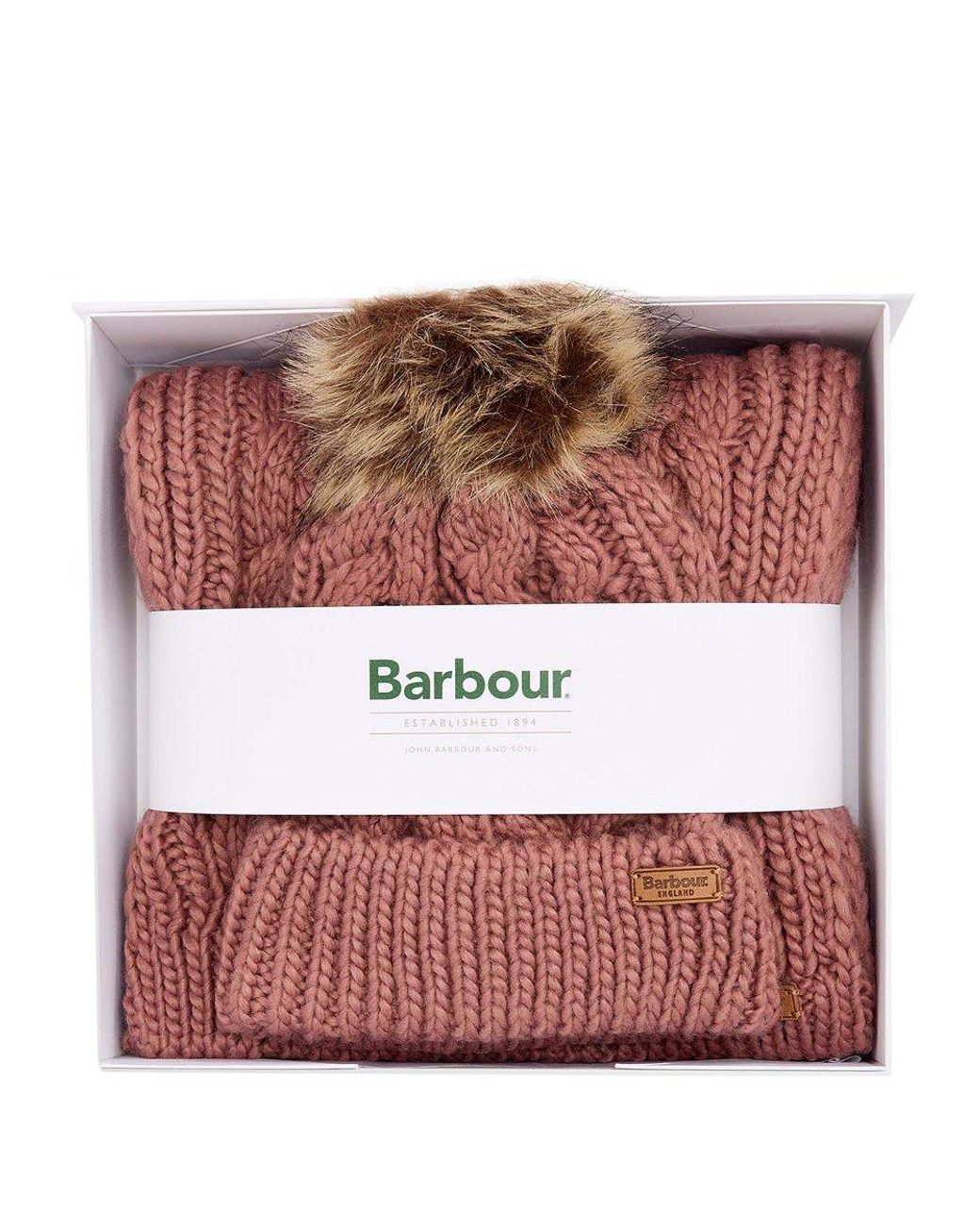 Barbour Red Penshaw Beanie &Amp; Scarf Set