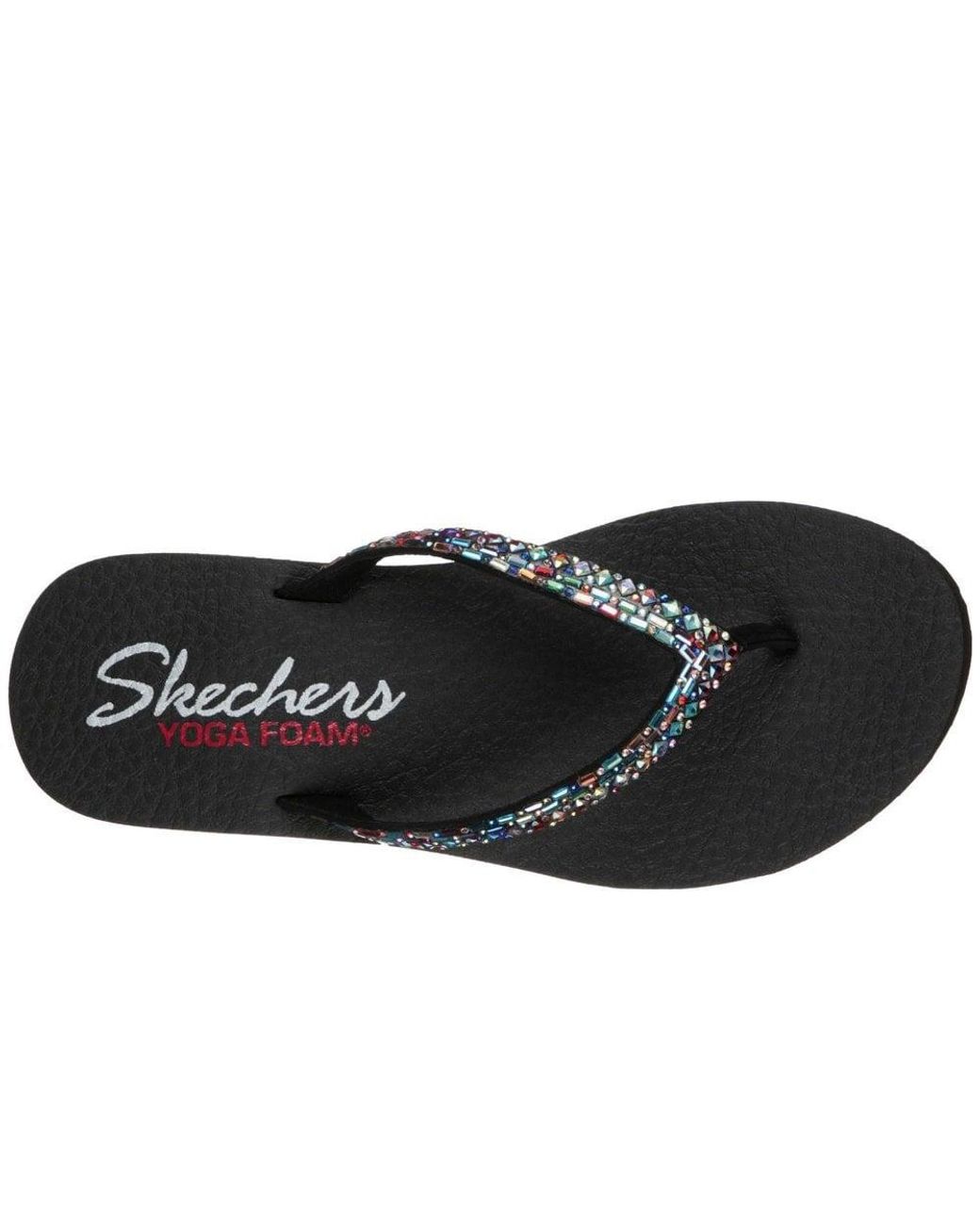 Skechers Synthetic Meditation Shine Away Womens Toe Post Sandals in Black -  Lyst