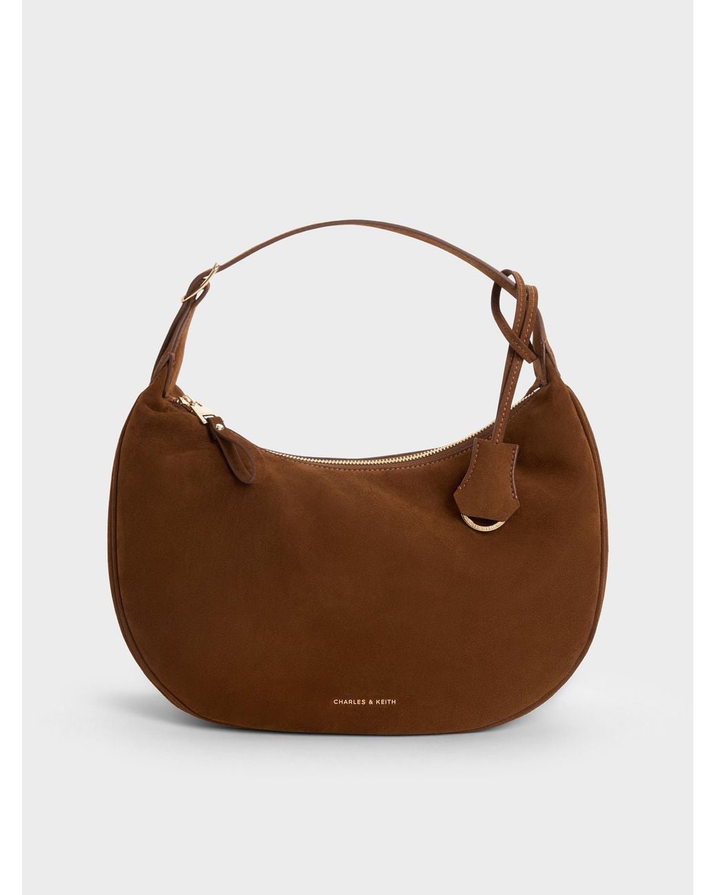 Charles & Keith Brown Large Vega Faux Suede Hobo Bag