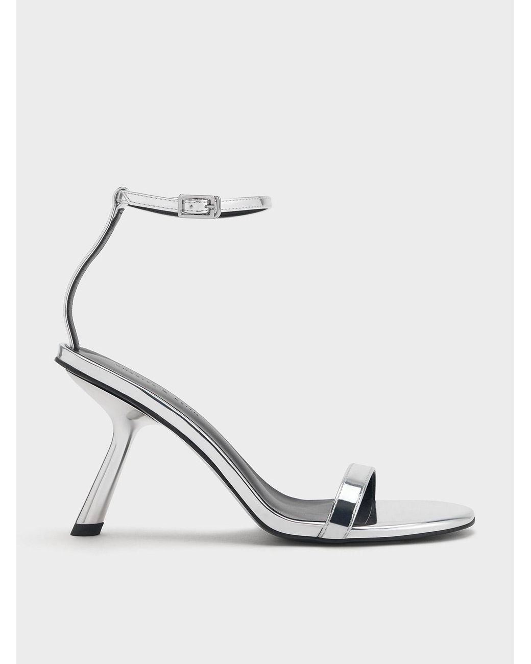 Charles & Keith White Metallic Slant-heel Ankle-strap Sandals