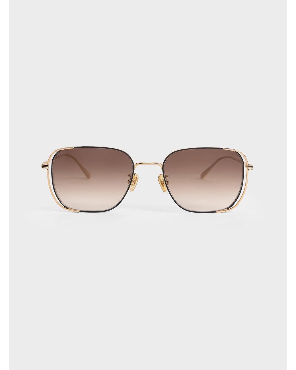 Charles & Keith Black Metallic-rim Rectangular Sunglasses