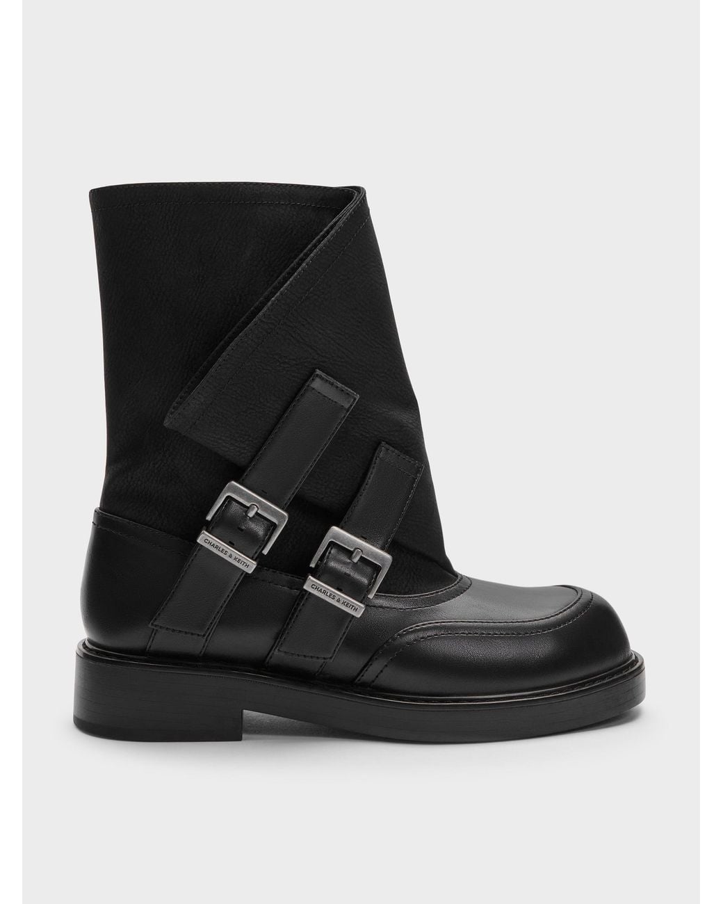 Charles & Keith Black Aether Buckled Calf Boots