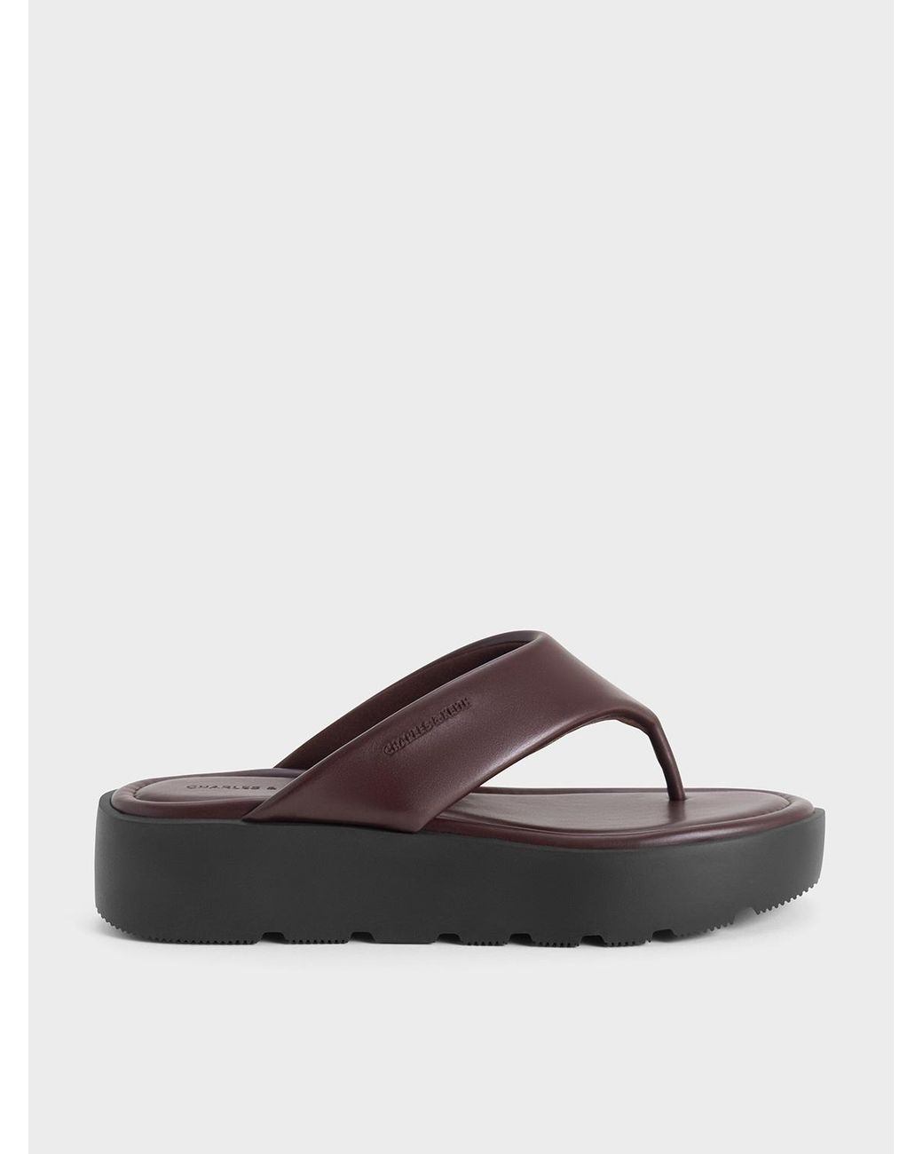 Charles & Keith Brown V-Strap Flatform Thong Sandals