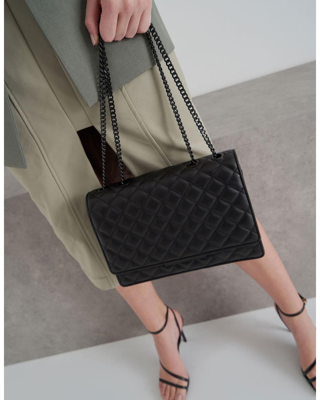 black chain side bag