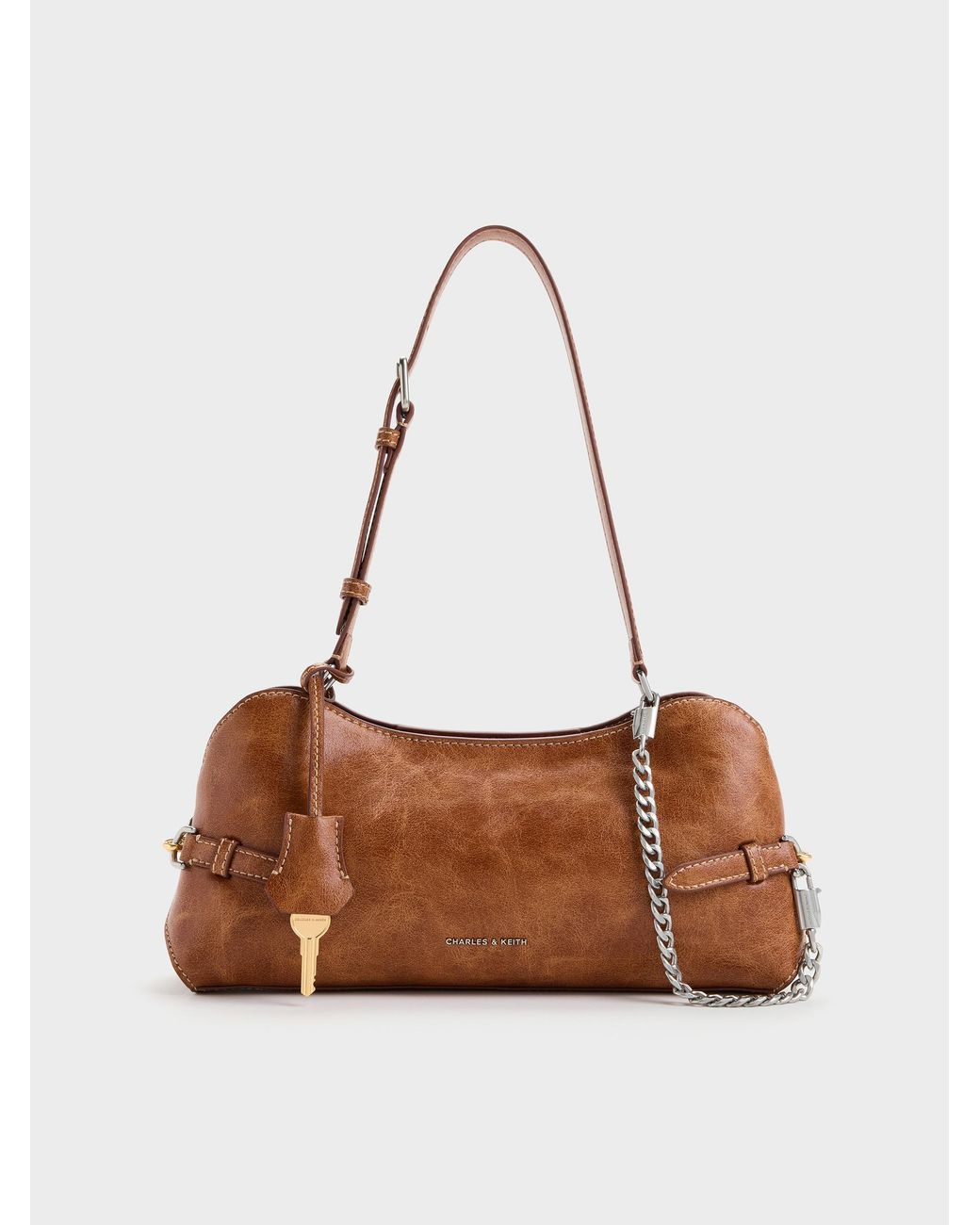 Charles & Keith Brown Delfina Chain Side-belt Shoulder Bag