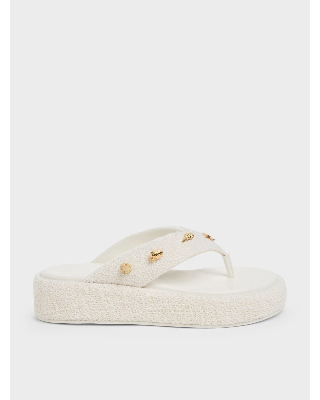 Charles & Keith White Tweed Beach Flatform Thong Sandals