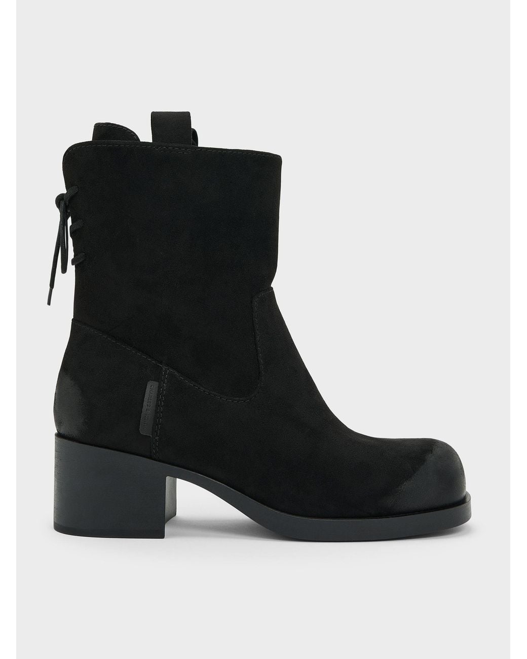 Charles & Keith Black Rosamond Faux Suede Back-Lace Calf Boots