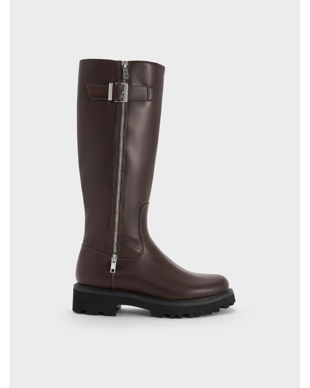 Charles & Keith Black Lyndon Buckled Knee-High Boots