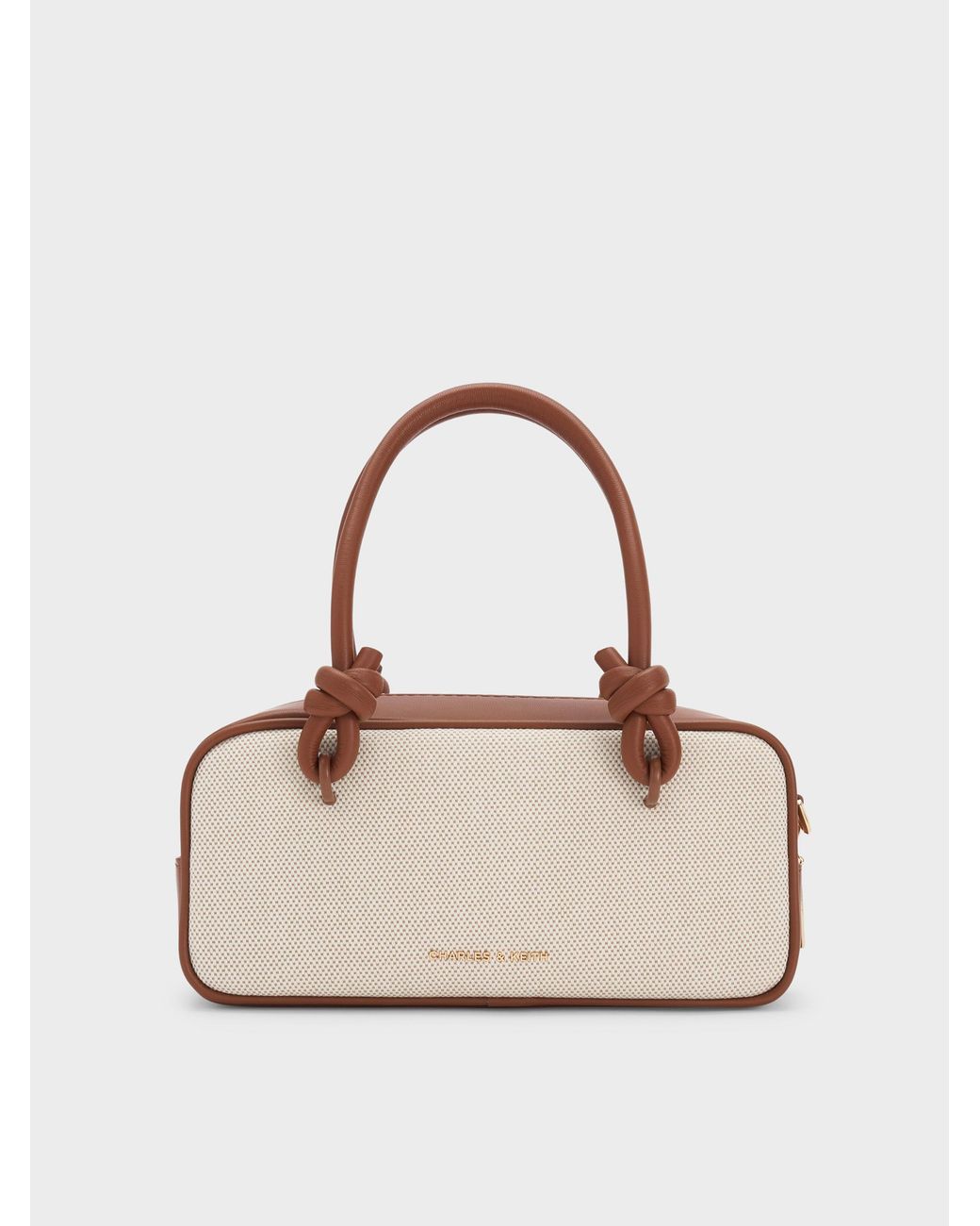 Charles & Keith Natural Sammie Canvas Knotted-Handle Boxy Bag