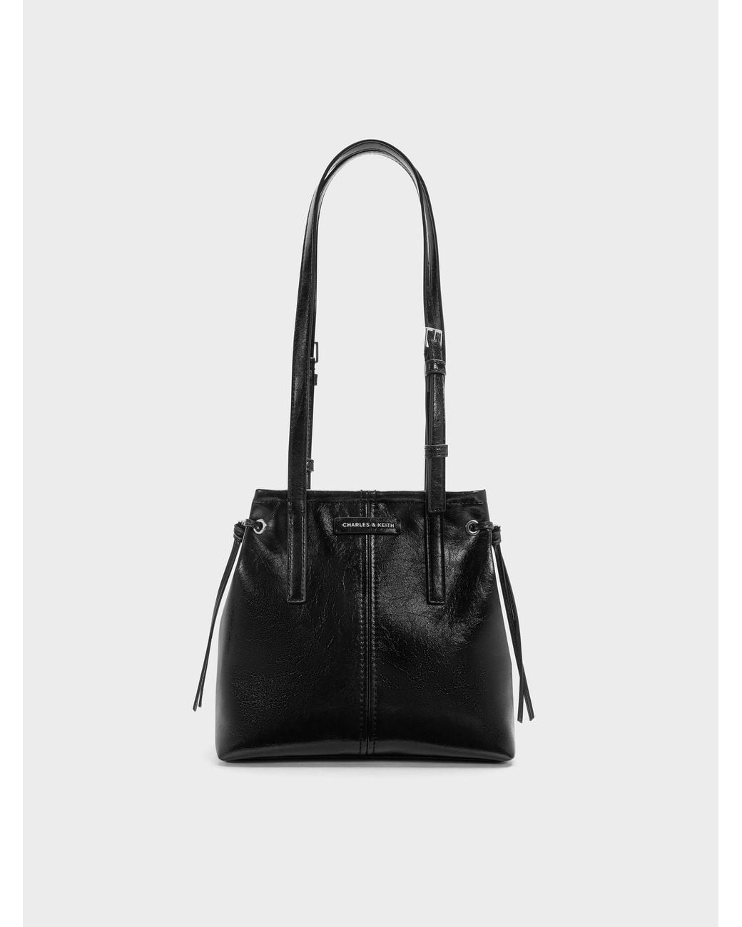 Charles & Keith Black Noane Elongated-Handle Tote Bag