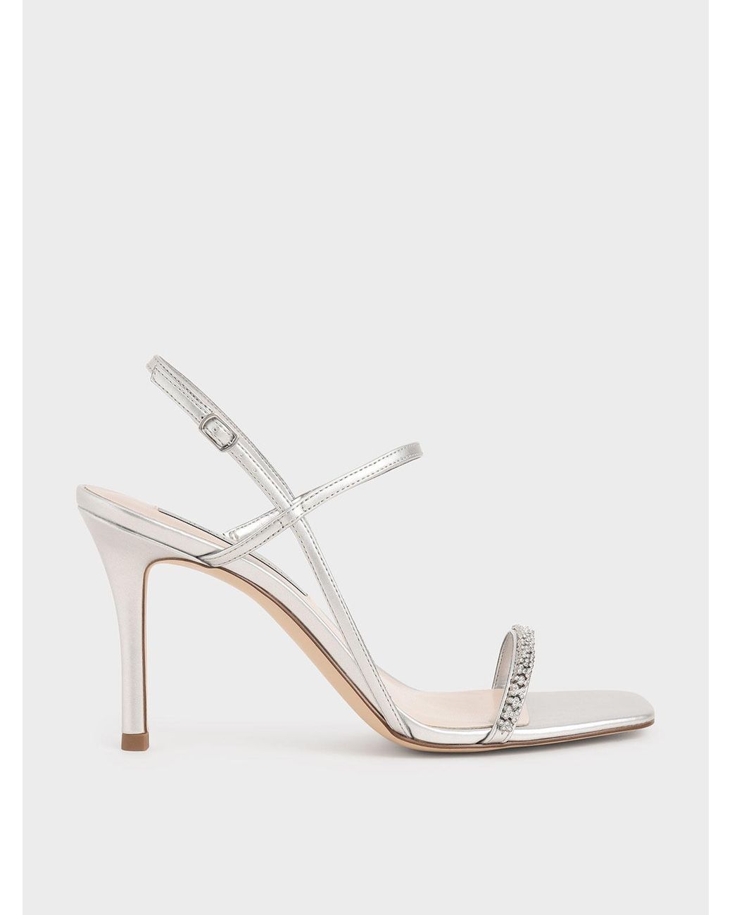 Charles & Keith Tulle Gem-embellished Strappy Sandals in Silver ...
