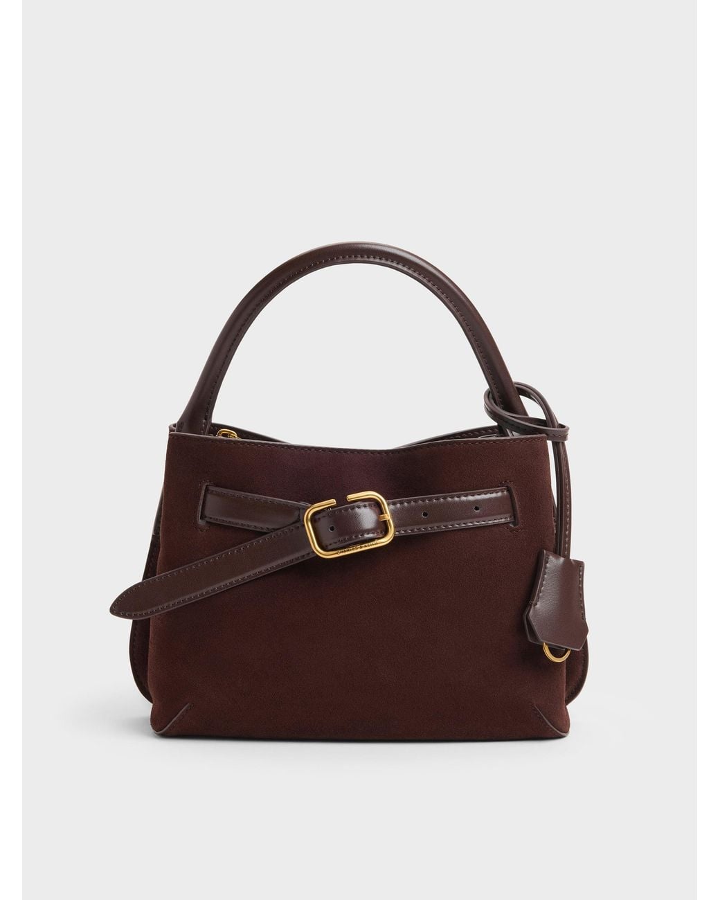 Charles & Keith Brown Victoria Belted Top Handle Bag