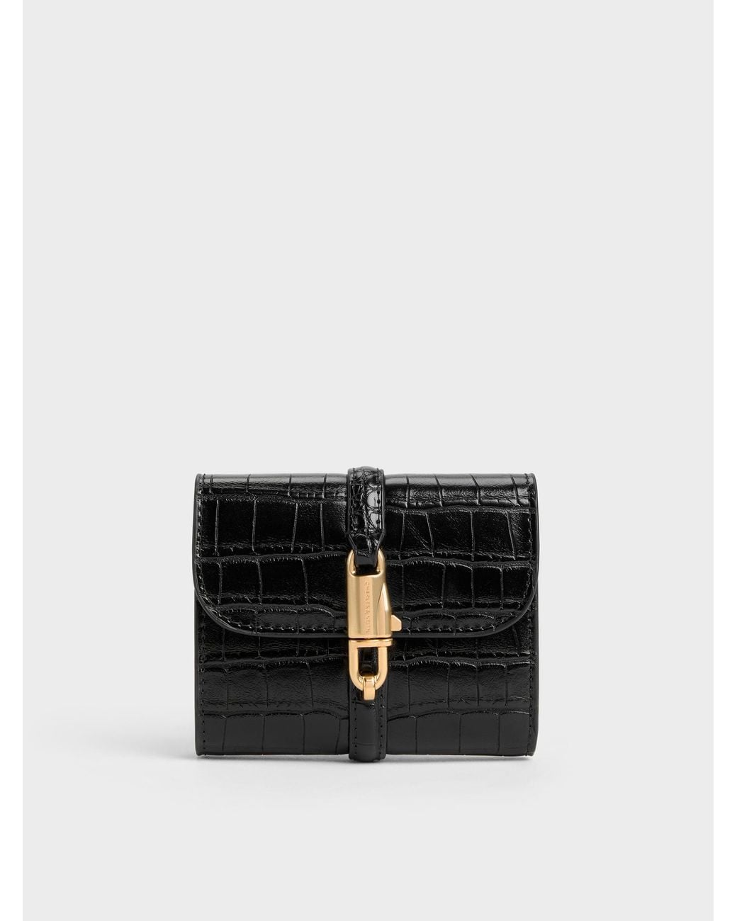 Charles & Keith Black Delfina Croc-Effect Small Wallet