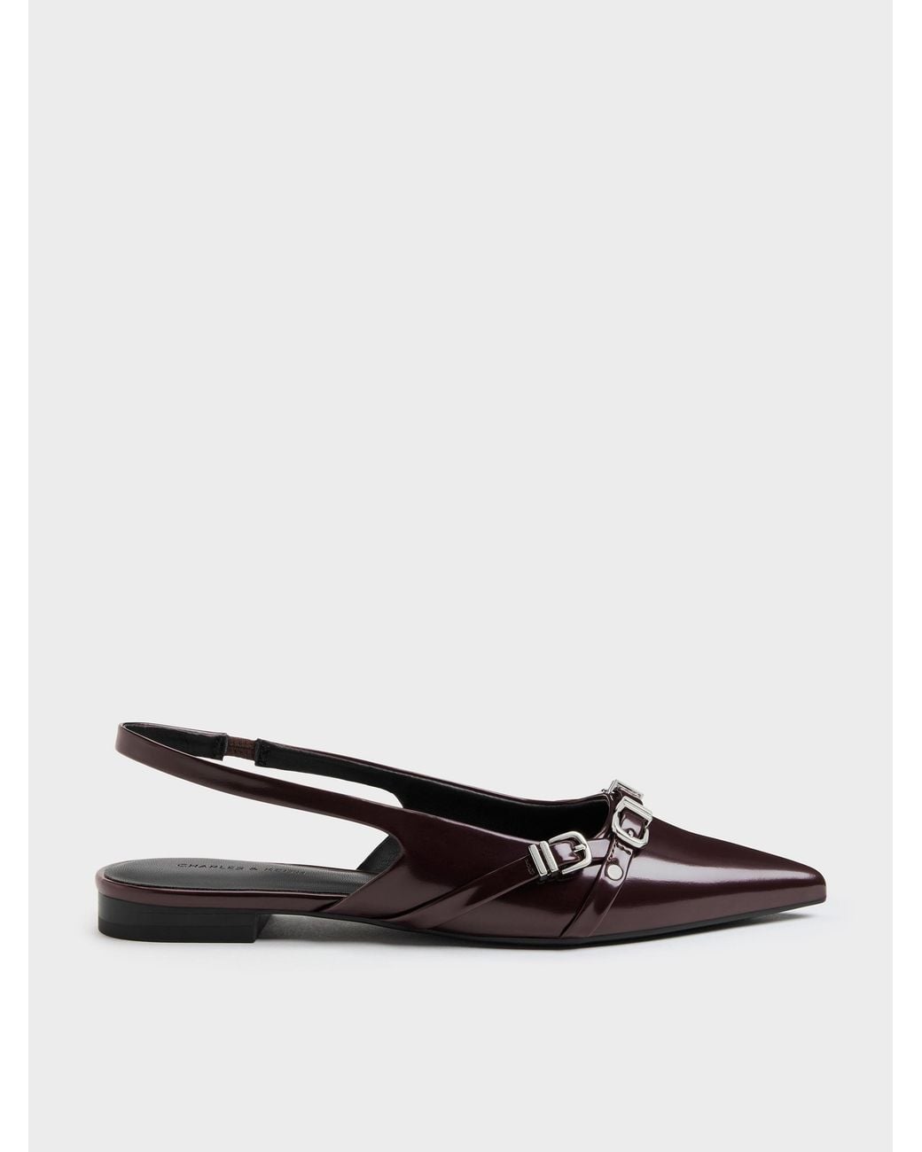 Charles & Keith White Aira Buckled-Strap Slingback Flats