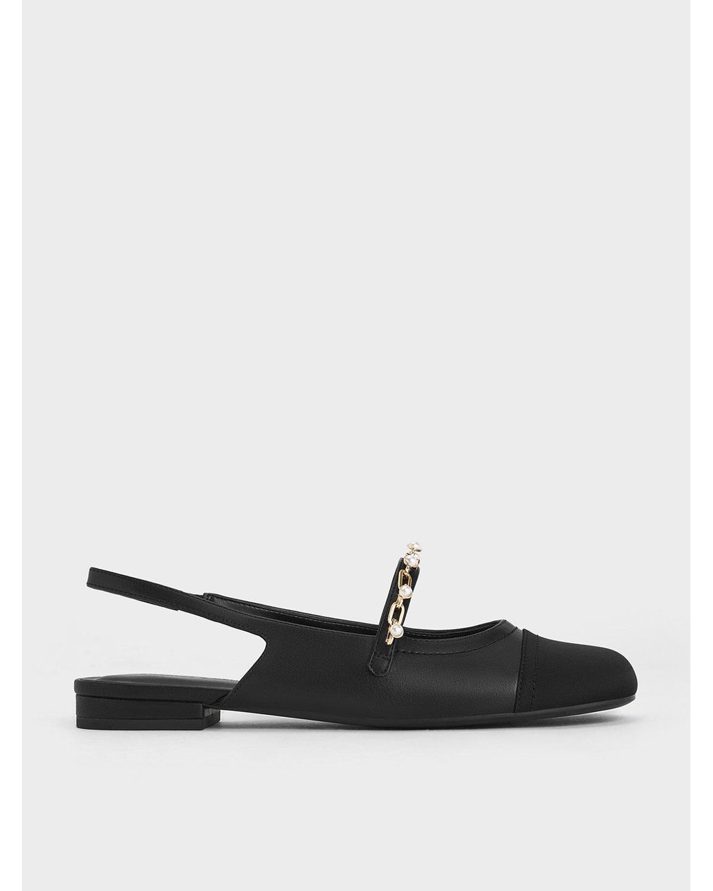 Charles & Keith White Rio Beaded Chain-link Slingback Flats