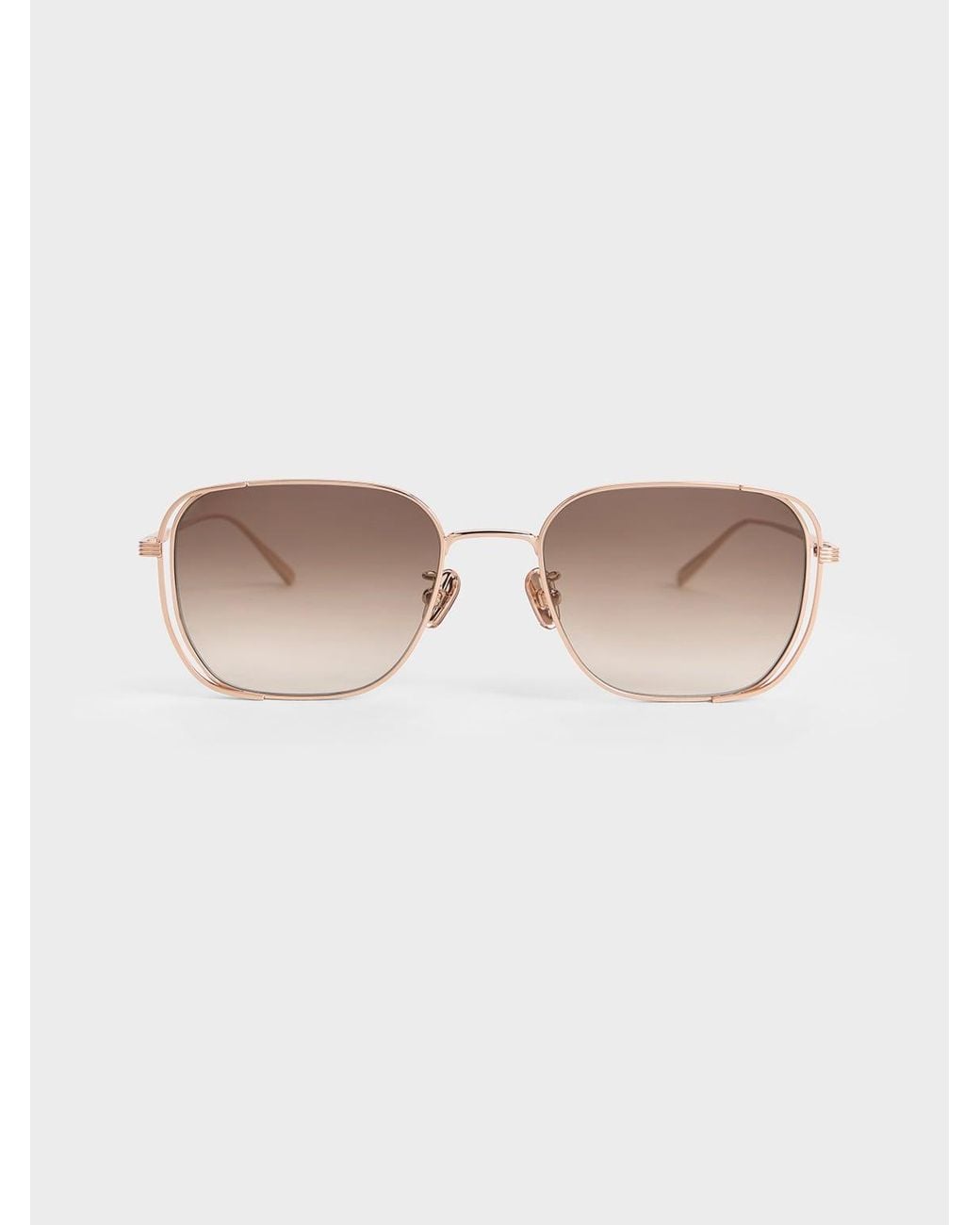 Charles & Keith Natural Metallic-rim Rectangular Sunglasses