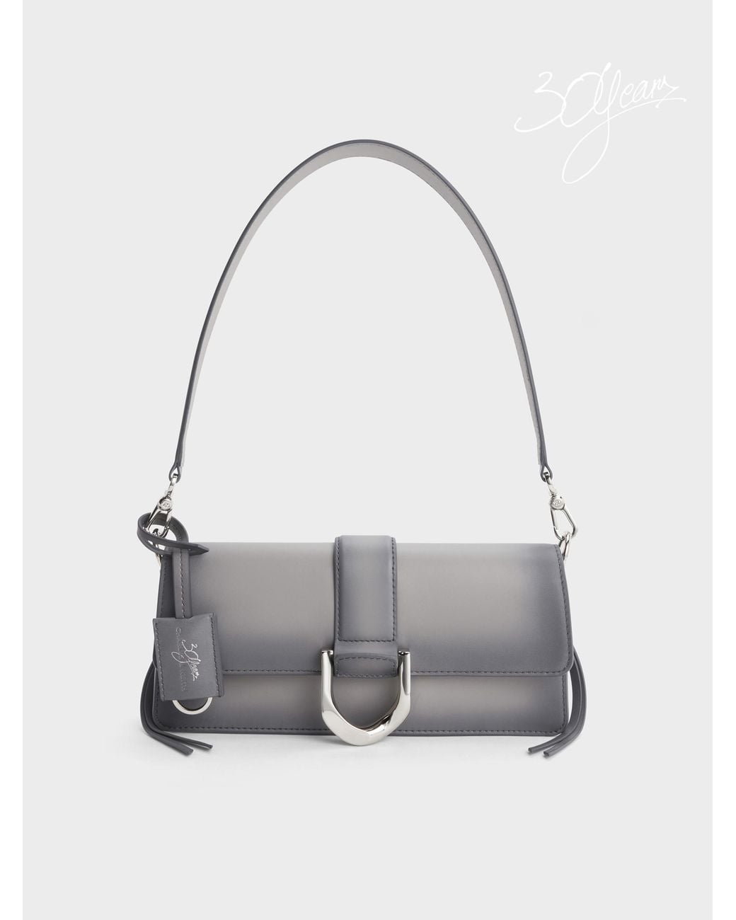 Charles & Keith Gray Gabine Leather Burnished Shoulder Bag