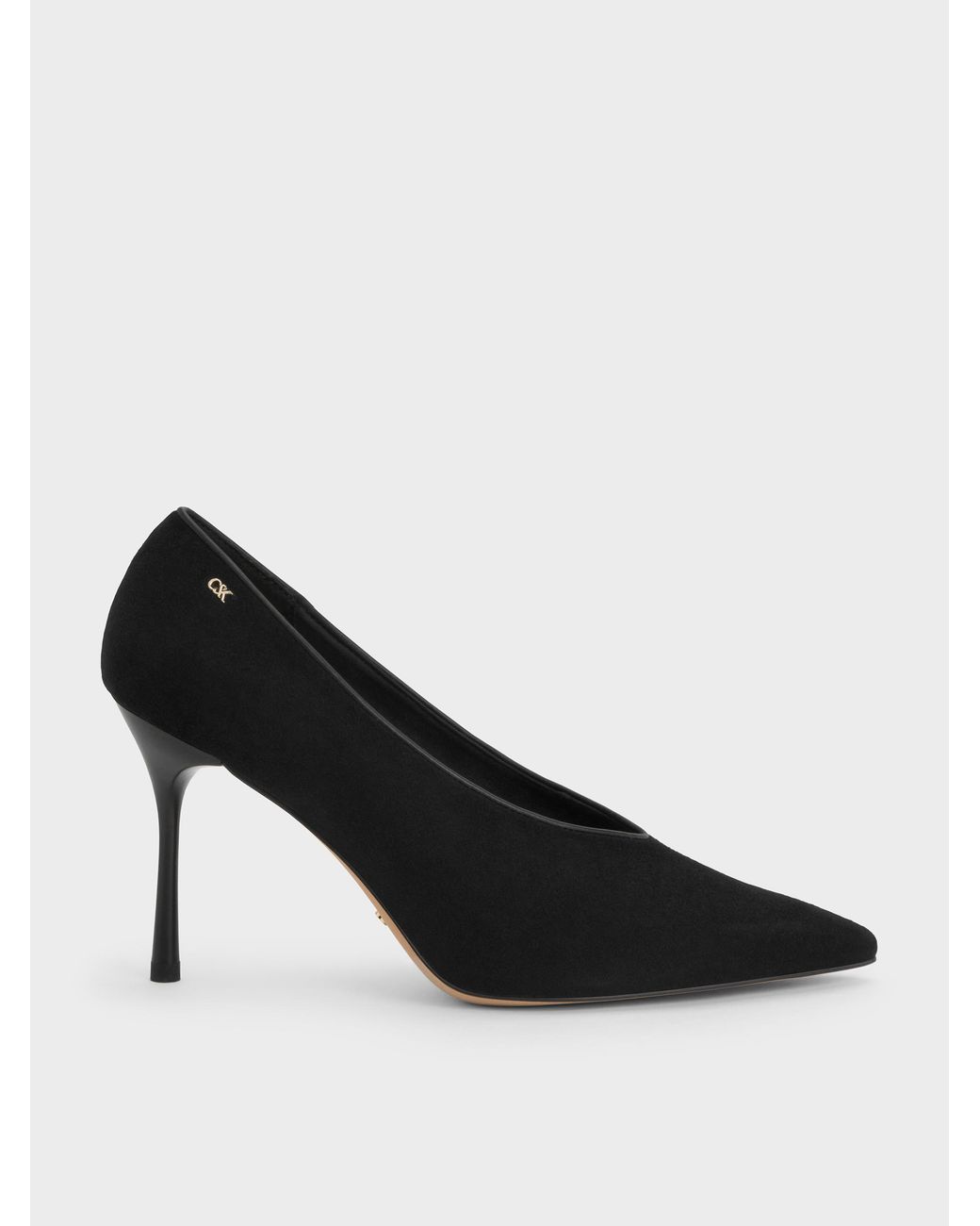 Charles & Keith Black Leather & Suede Pointed Pumps