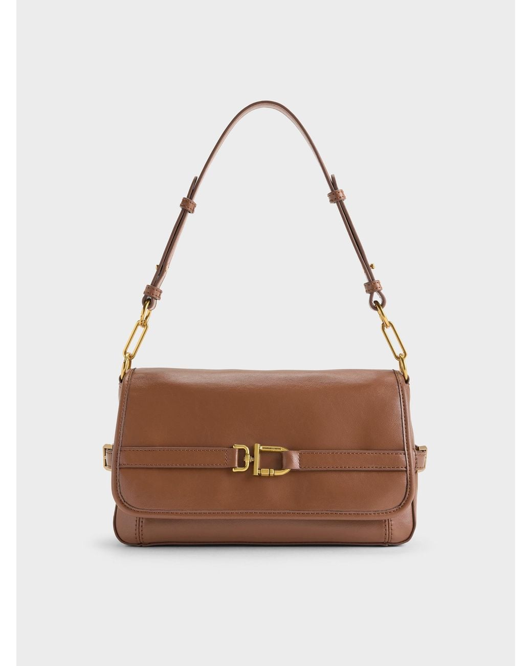 Charles & Keith Brown Gwynne Metallic-buckle Belted Shoulder Bag