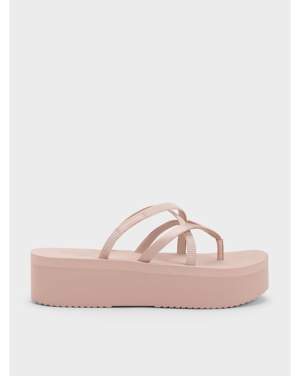 Charles & Keith Pink Levy Satin Strappy Flatform Sandals
