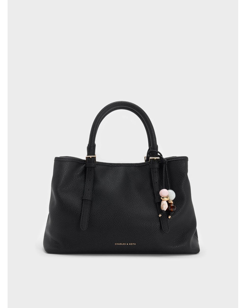 Charles & Keith Black Baral Bead-Charm Tote Bag