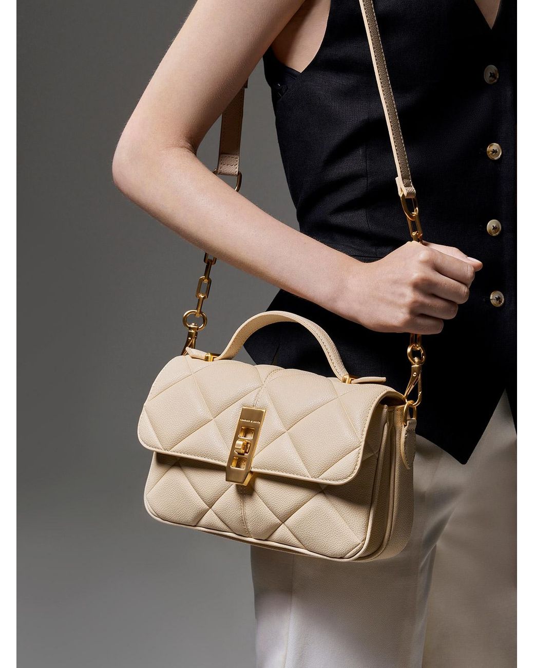 Quilted top shop handle bag