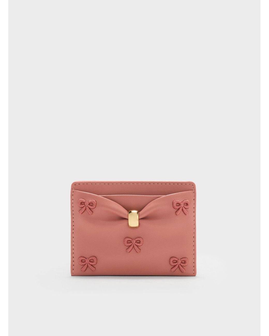 Charles & Keith Pink Halsey Embroidered Ruched Card Holder