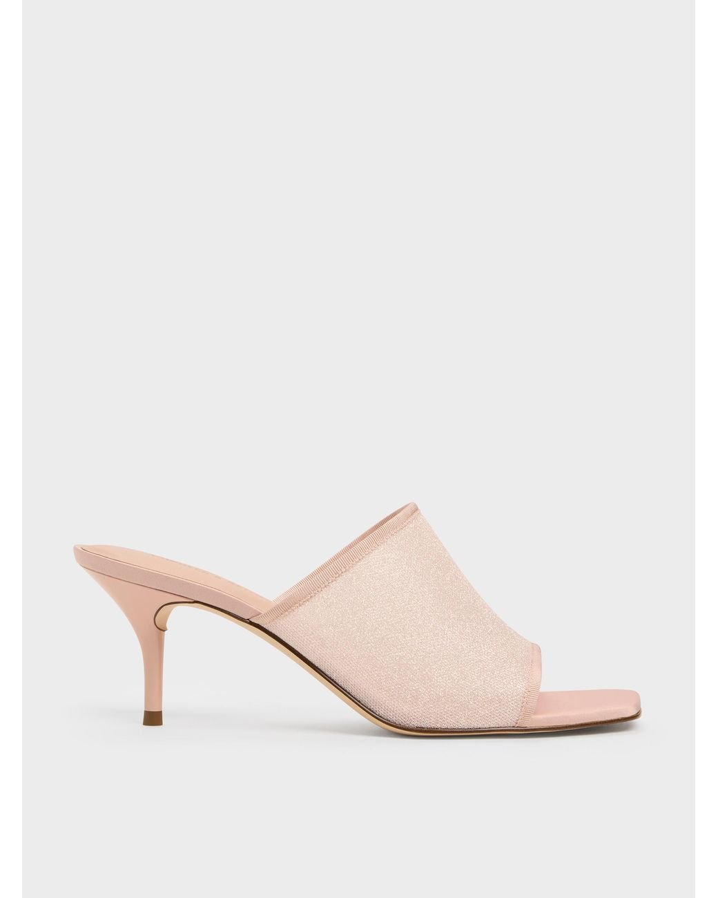 Charles & Keith Natural Glittered Mesh Heeled Mules