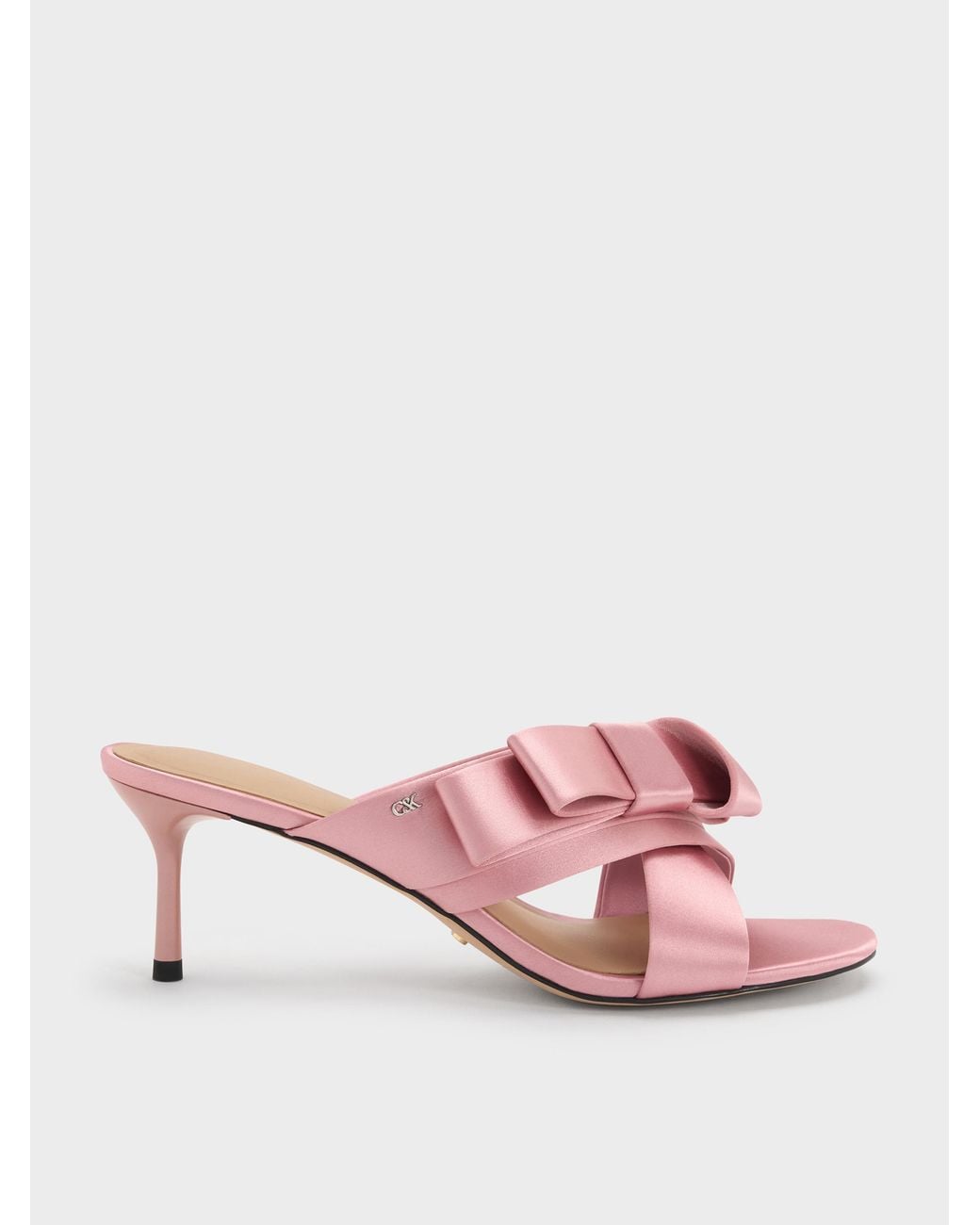 Charles & Keith Pink Pleated-Bow Heeled Mules