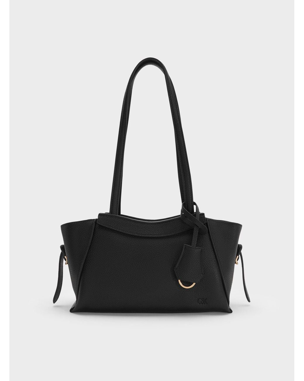 Charles & Keith Black Leather Trapeze Tote Bag