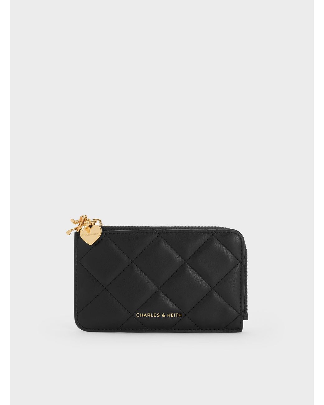 Charles & Keith Black Arrietty Quilted Zip-Around Wallet