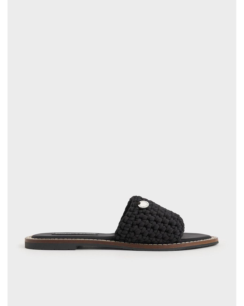 Charles & Keith Black Woven Slide Sandals