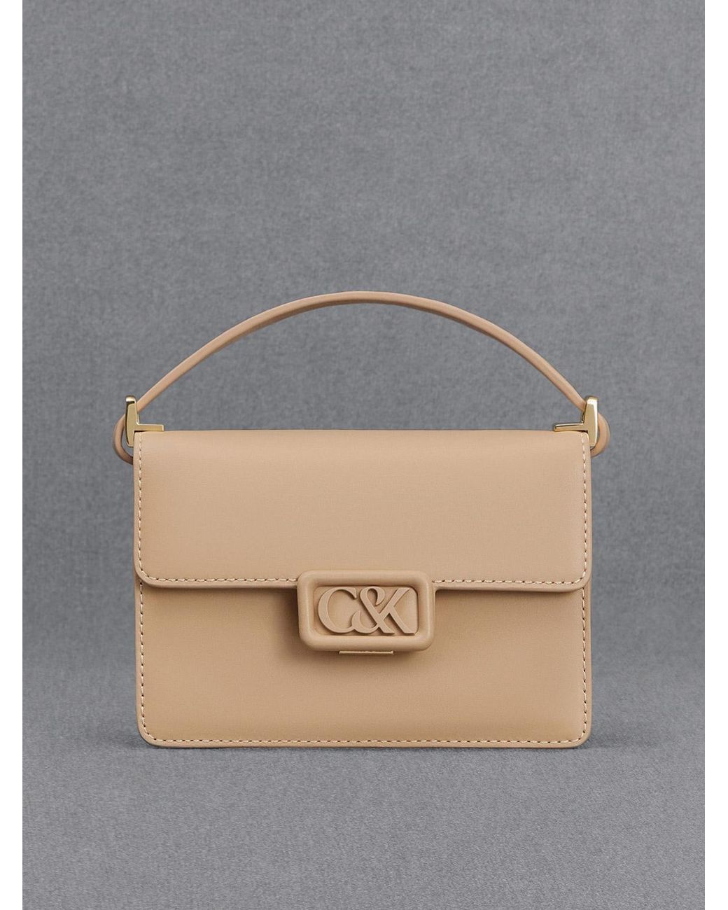 Charles & Keith Gray Leather Boxy Bag